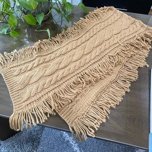 Michael Kors tan cable knit scarf with fringe